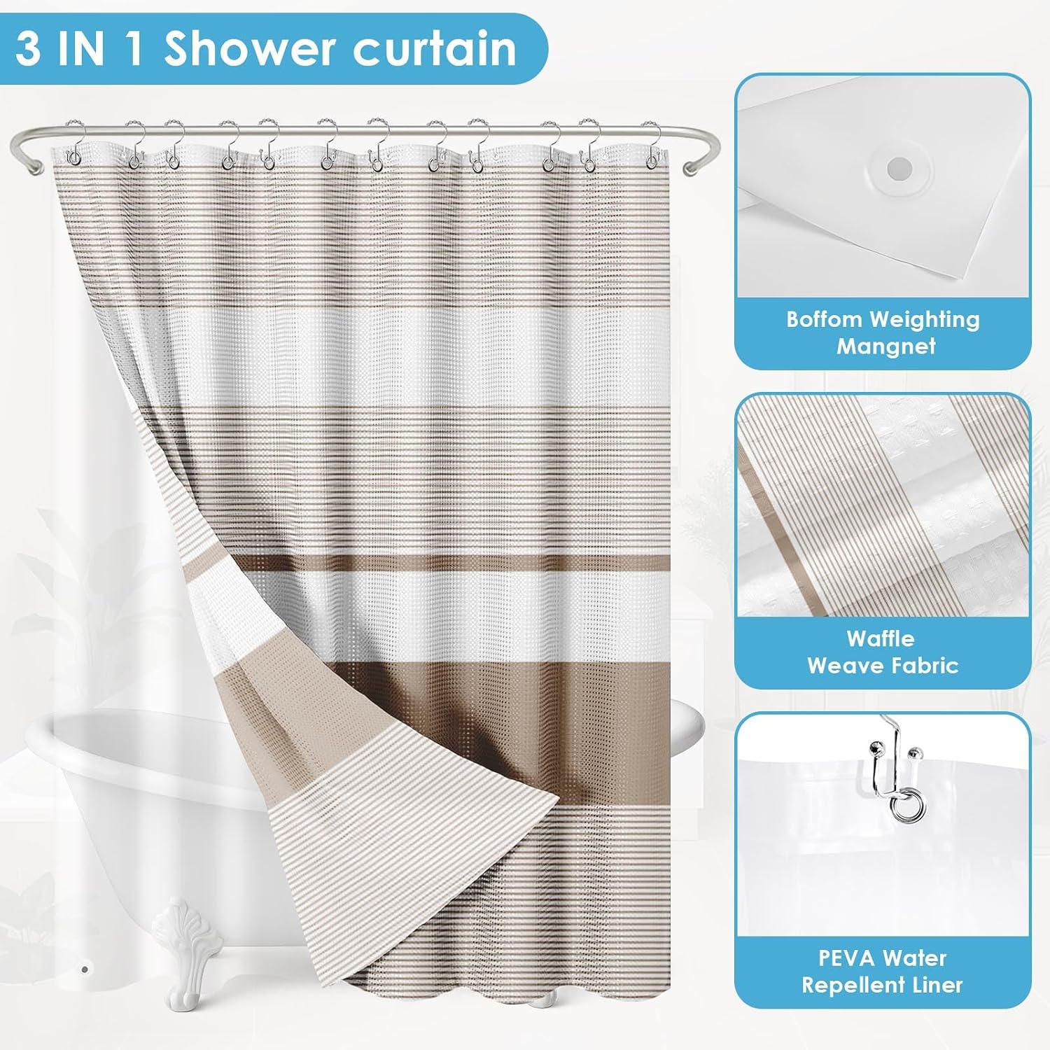 Beige Striped Shower Curtain Set