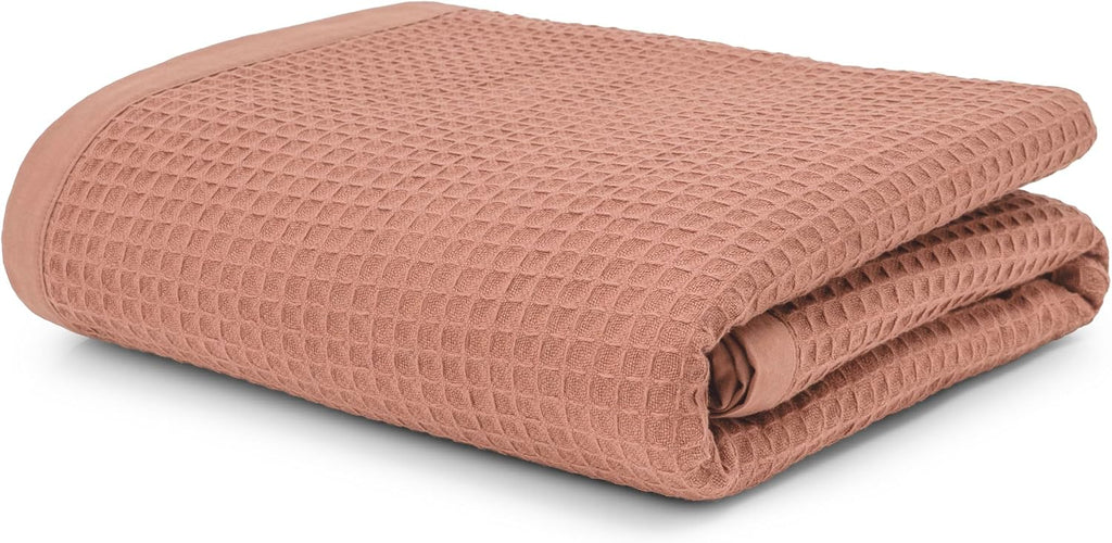 Coffee Long Staple Cotton Waffle Queen Blanket
