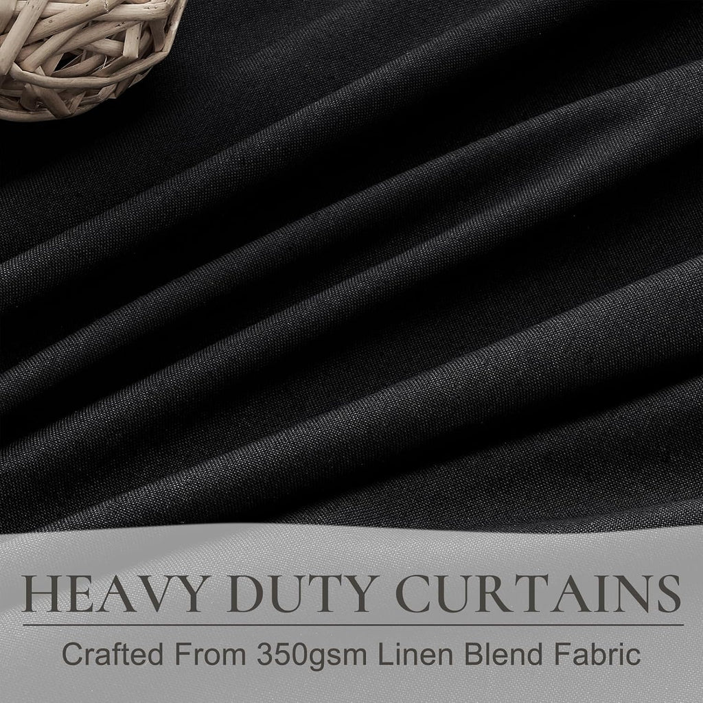 Black Linen Blackout Curtains 90 Inch