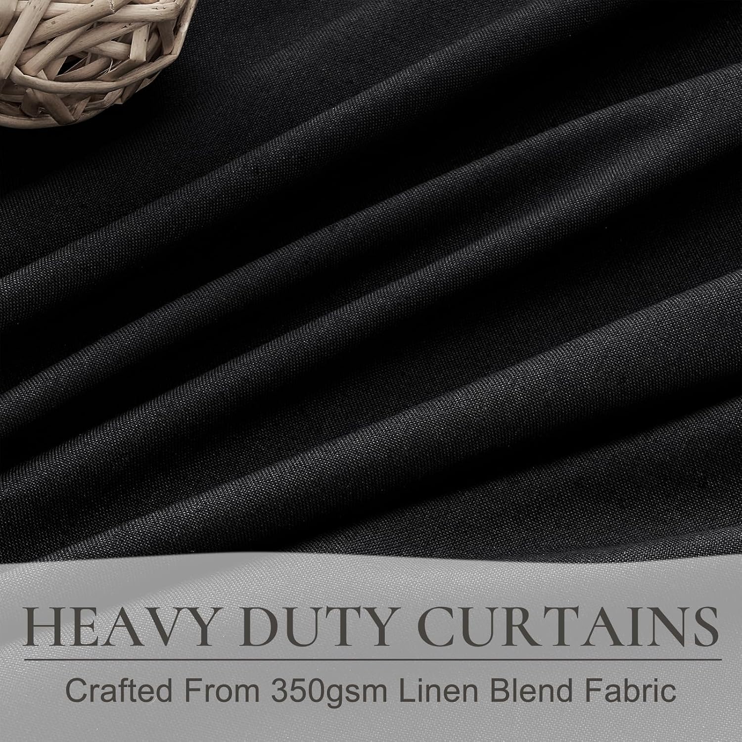 Black Linen Blackout Curtains 90 Inch