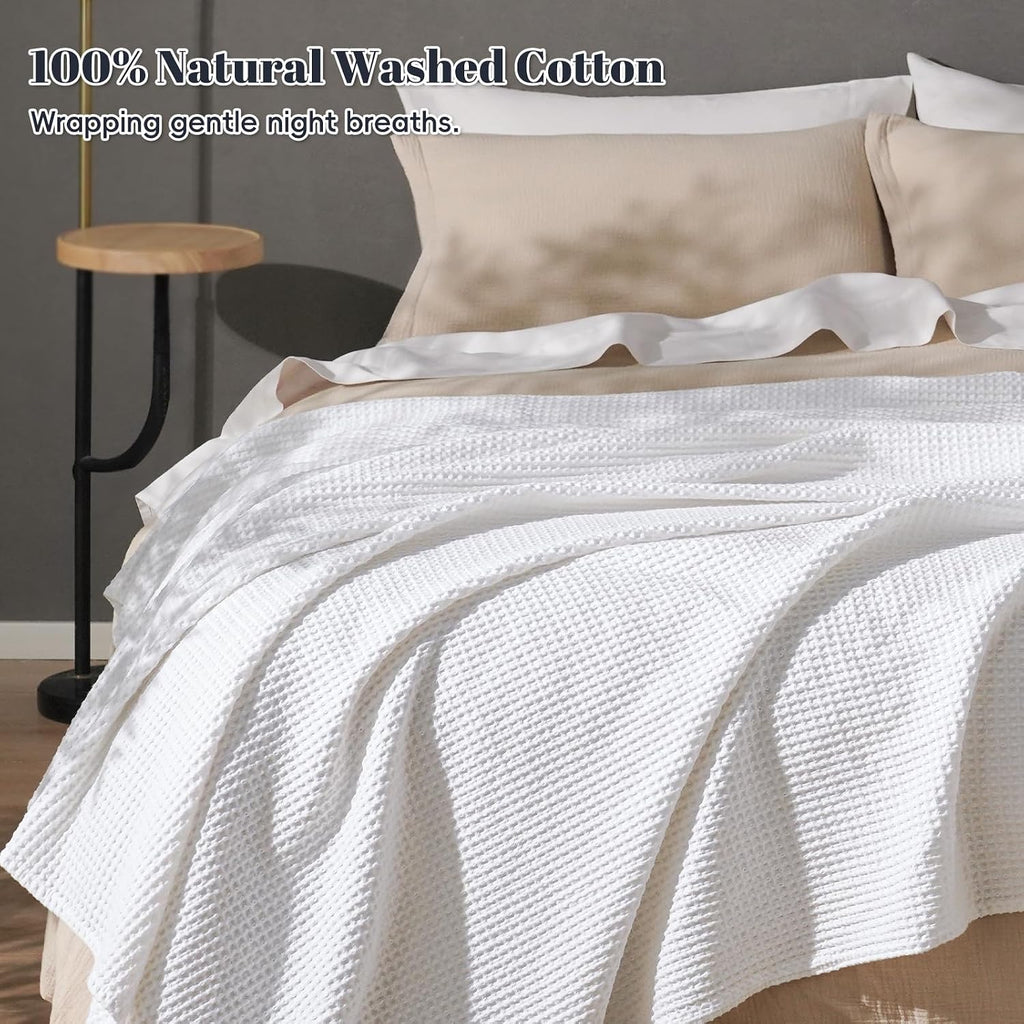 White Cotton Waffle Weave King Blanket