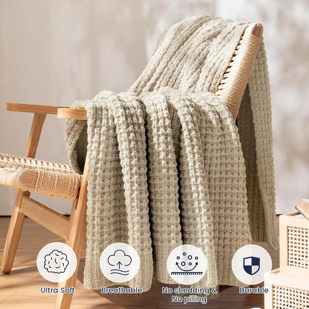 Natural Chenille Waffle Knit Throw Blanket