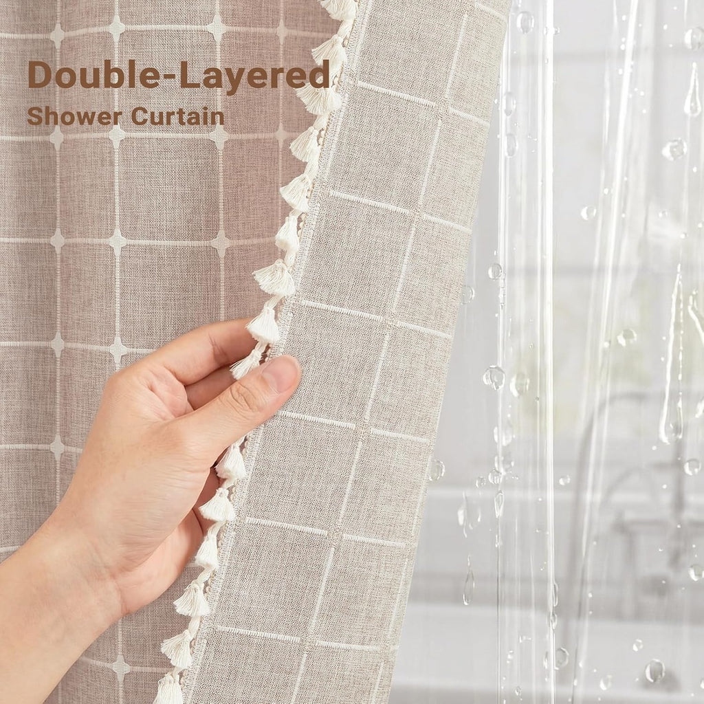 Taupe Boho Linen Shower Curtain Set