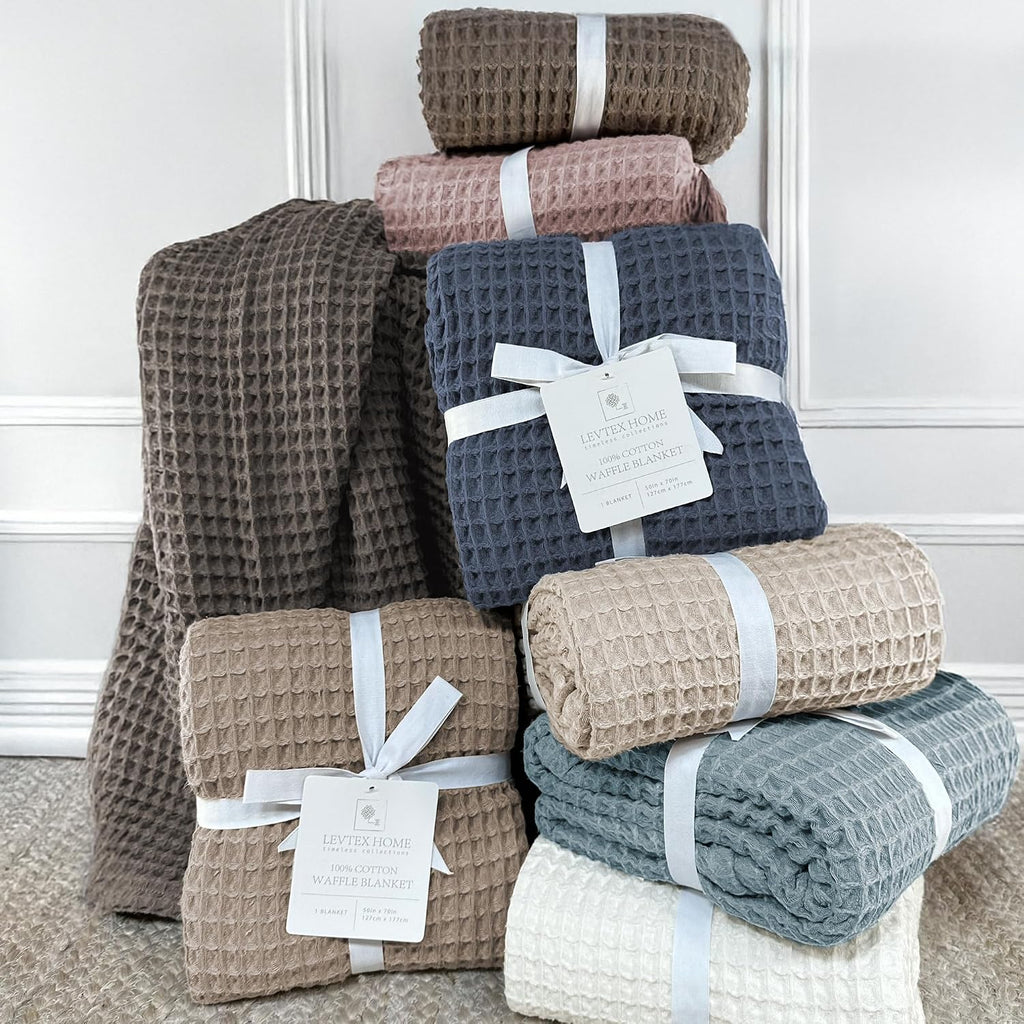 Taupe Cotton Waffle Throw Blanket