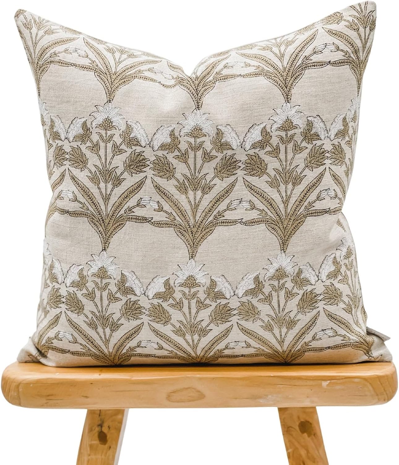 Tan Floral Linen Pillow Cover