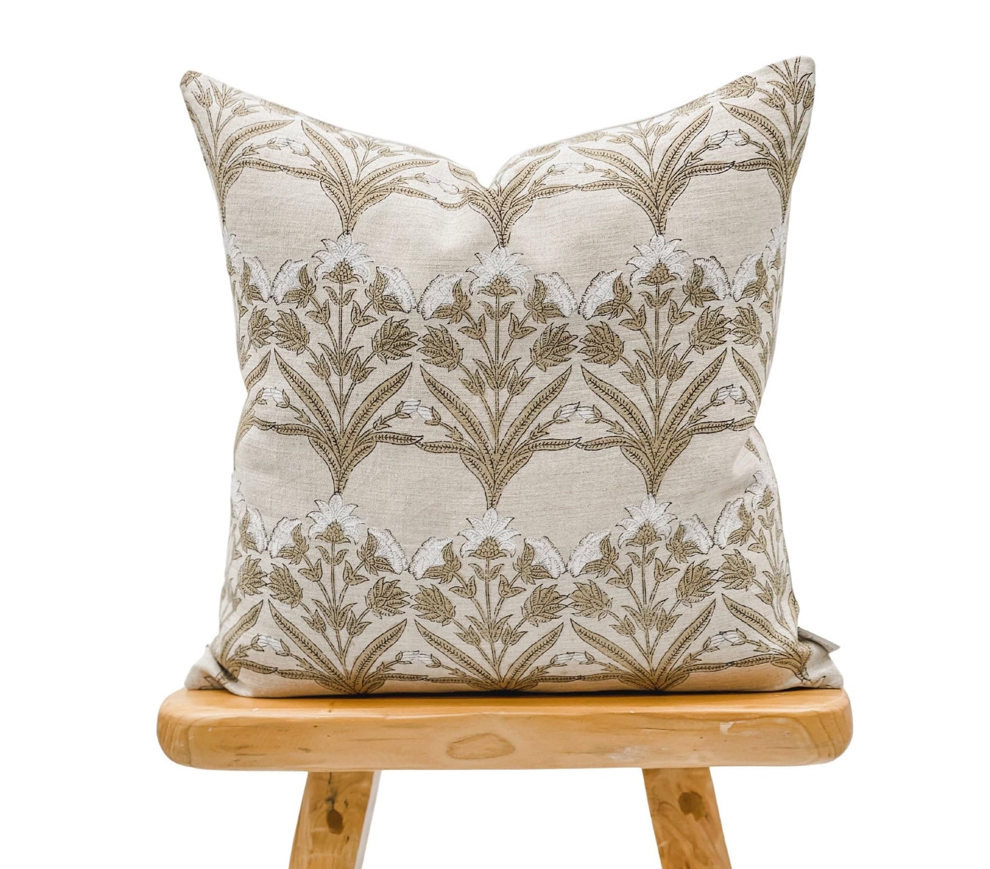 Tan Floral Linen Pillow Cover