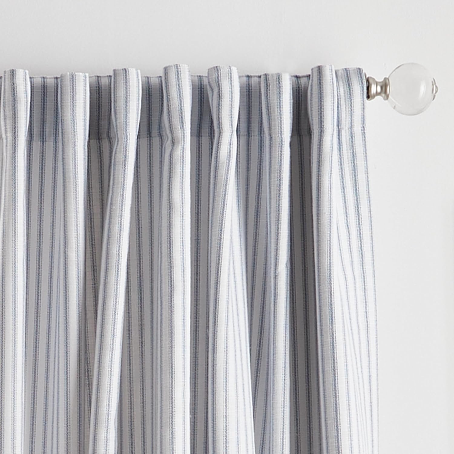 White Indigo Ticking Stripe Blackout Curtains 84 Inch