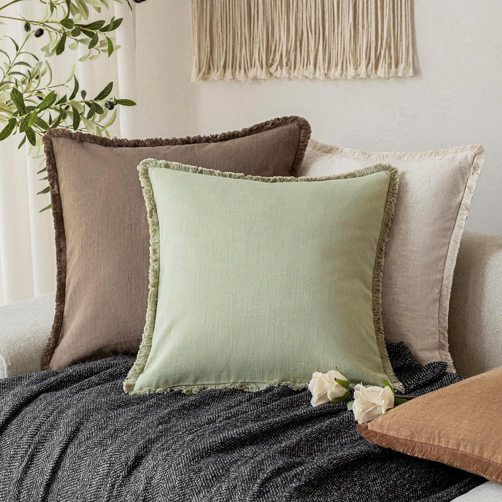 Sage Fringe Pillow Cover Set