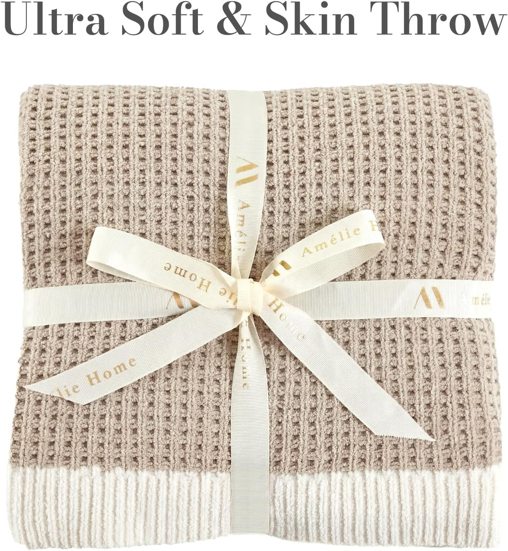 Beige Chenille Waffle Throw Blanket