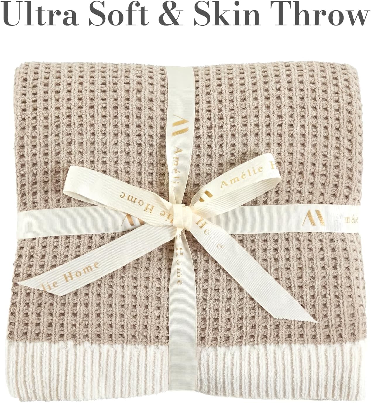 Beige Chenille Waffle Throw Blanket