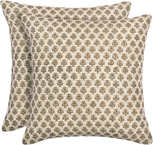Beige Block Print Pillow Cover Set