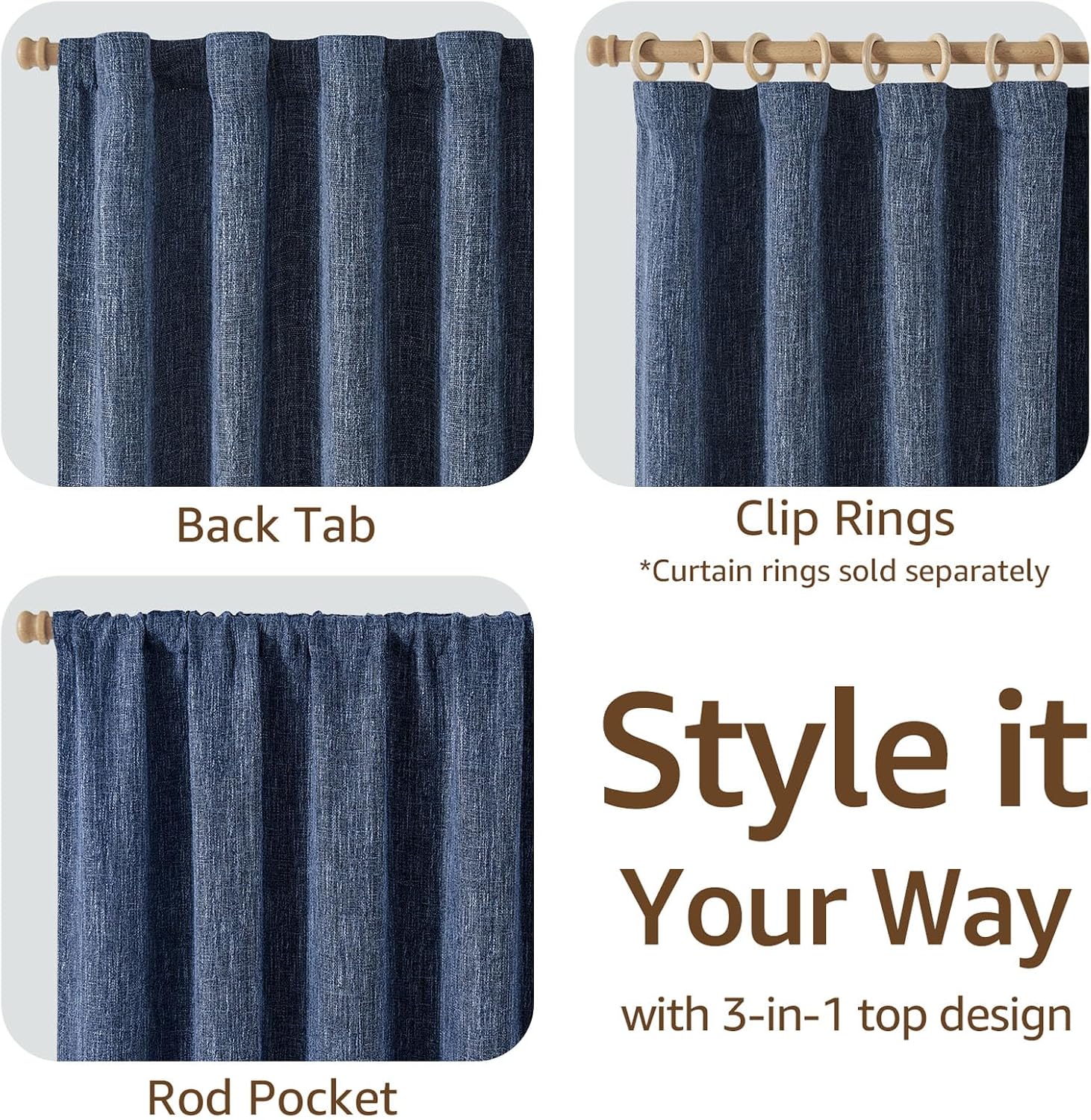 Blue Burlap Textured Blackout Curtains 84 Inch