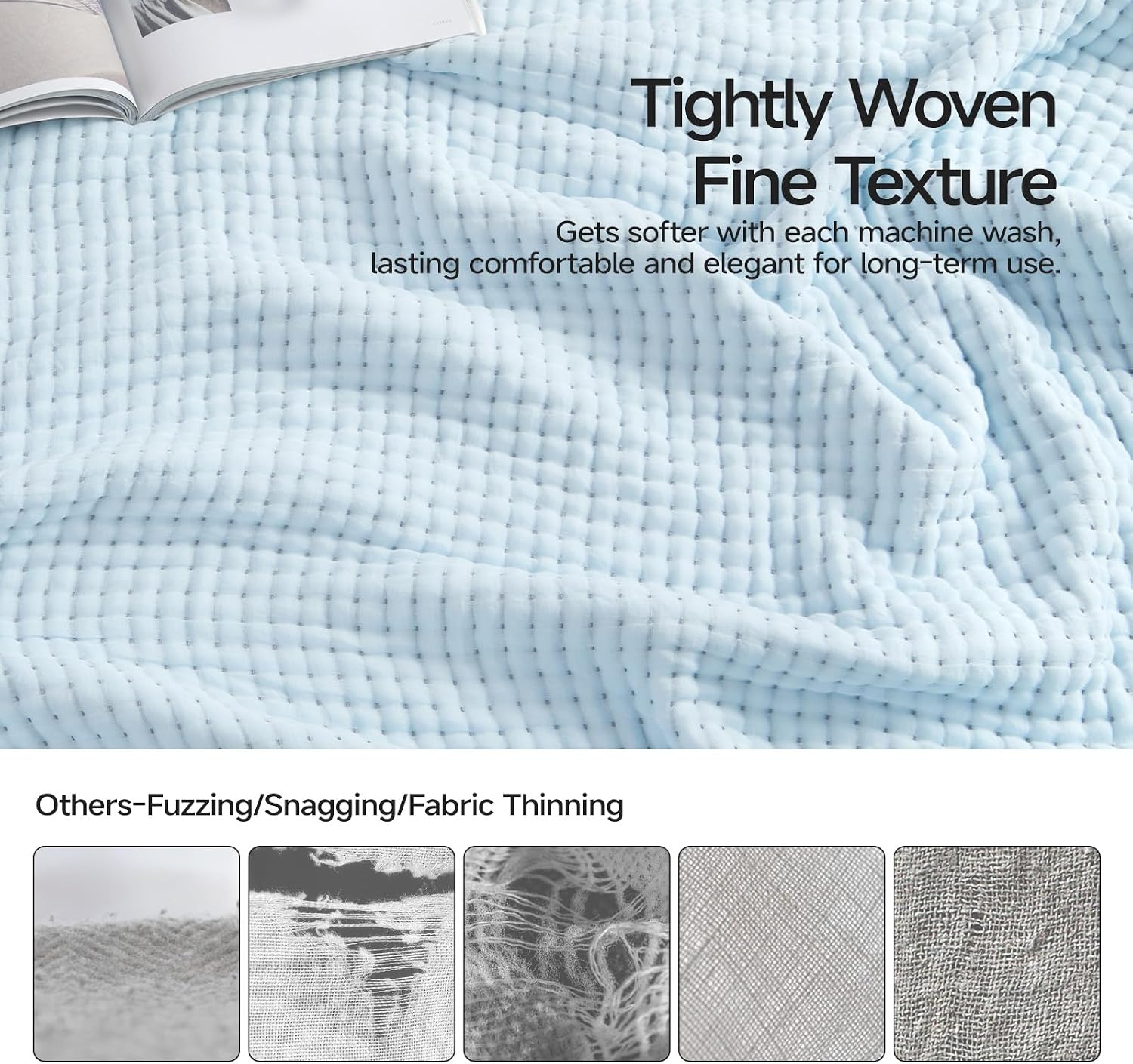 Blue Gray Waffle Cotton Throw Blanket