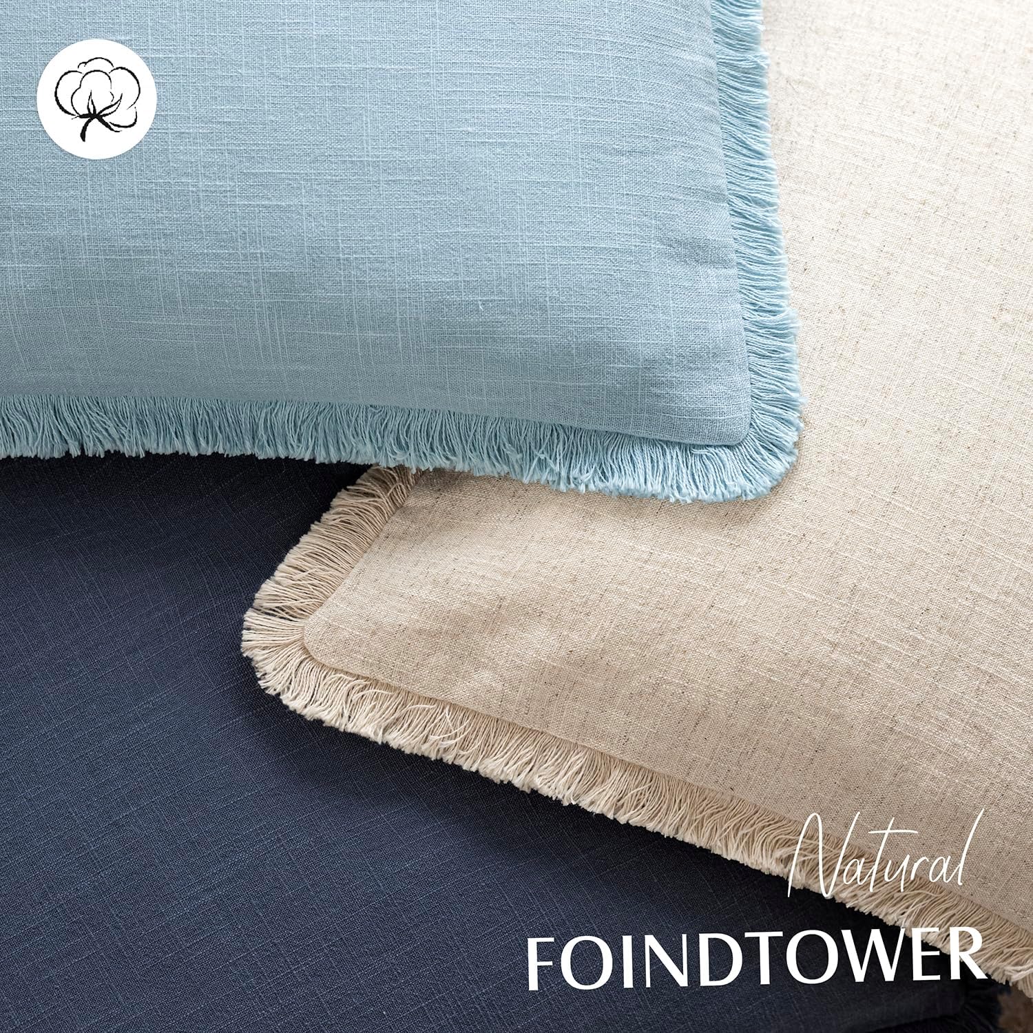 Light Blue Fringe Pillow Cover Set
