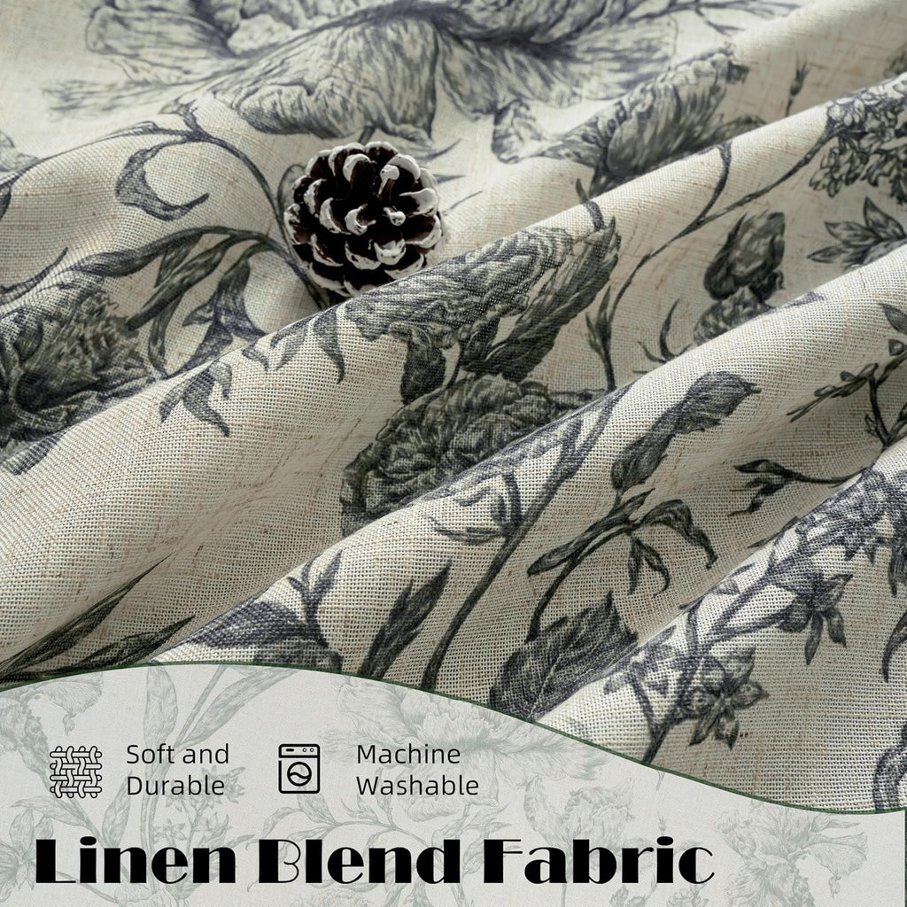 Black Cream Floral Linen Blackout Curtains