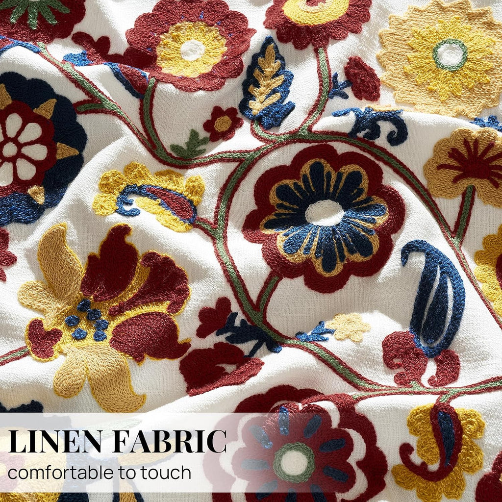 Boho Floral Linen Pillow Cover