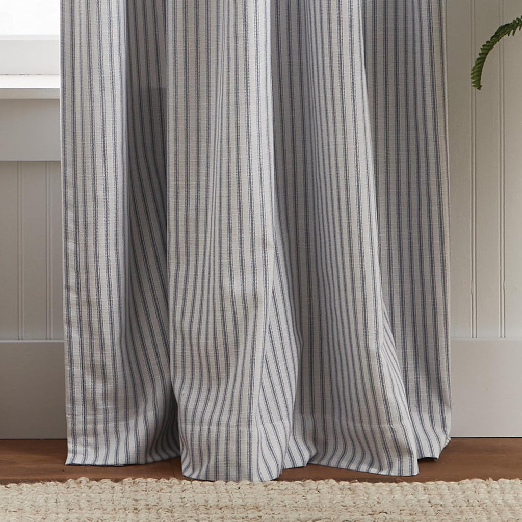 White Indigo Ticking Stripe Blackout Curtains 84 Inch