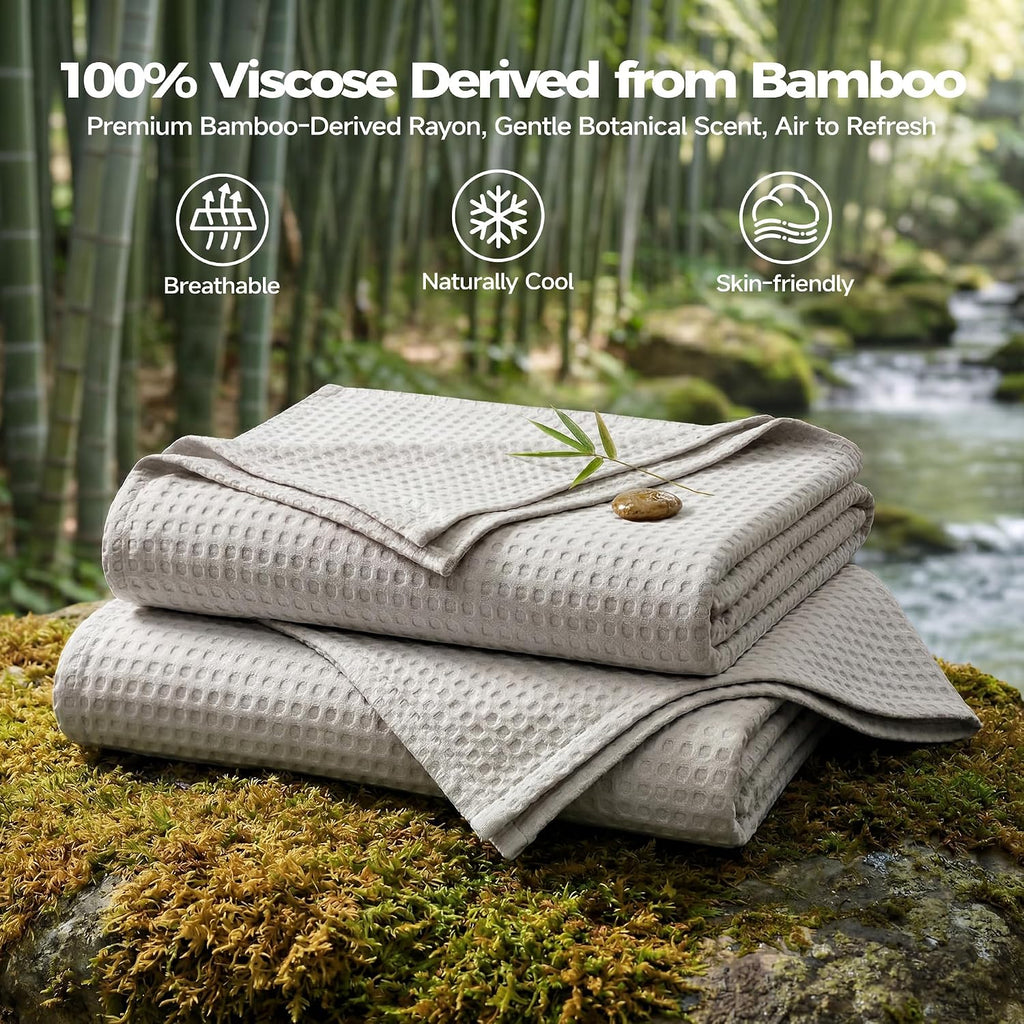 Khaki Bamboo Cooling Waffle Throw Blanket