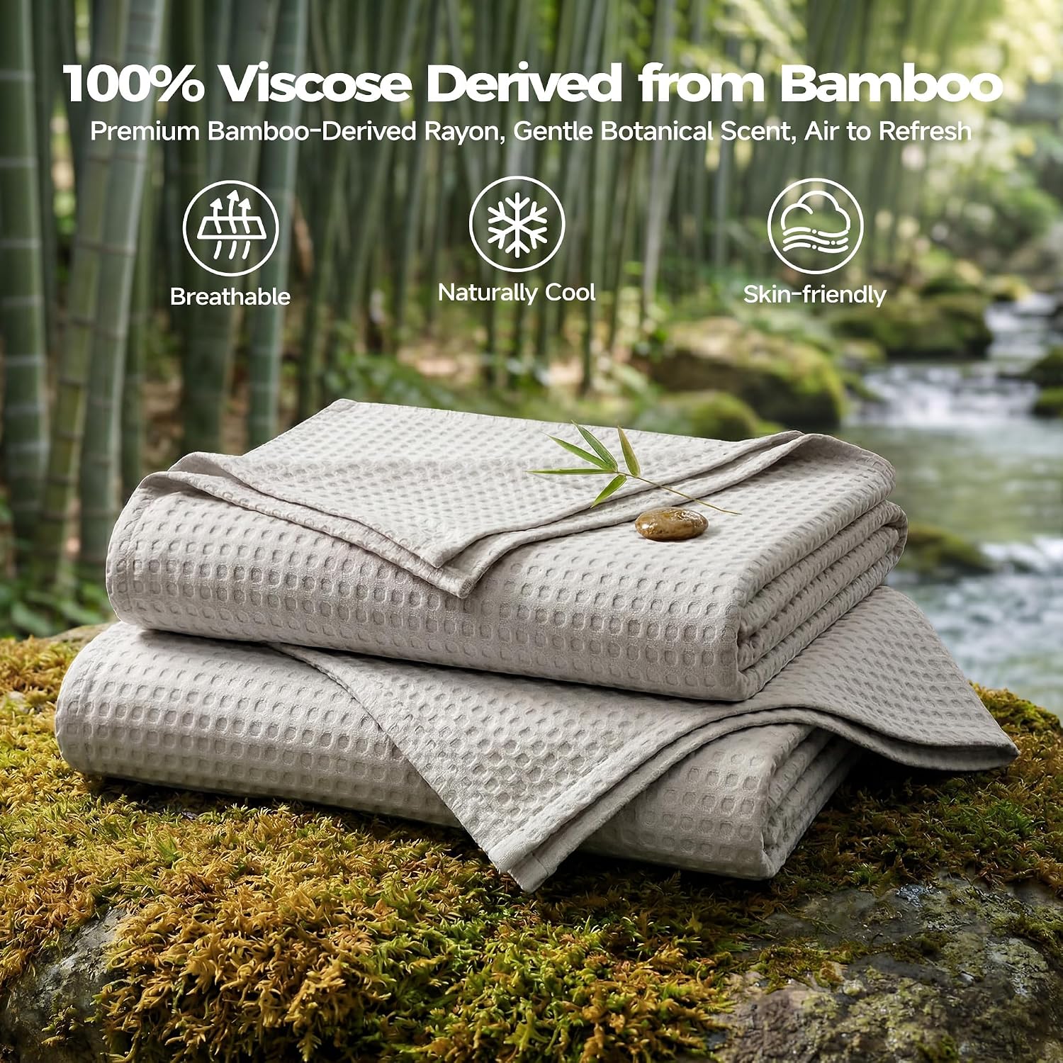 Khaki Bamboo Cooling Waffle Throw Blanket