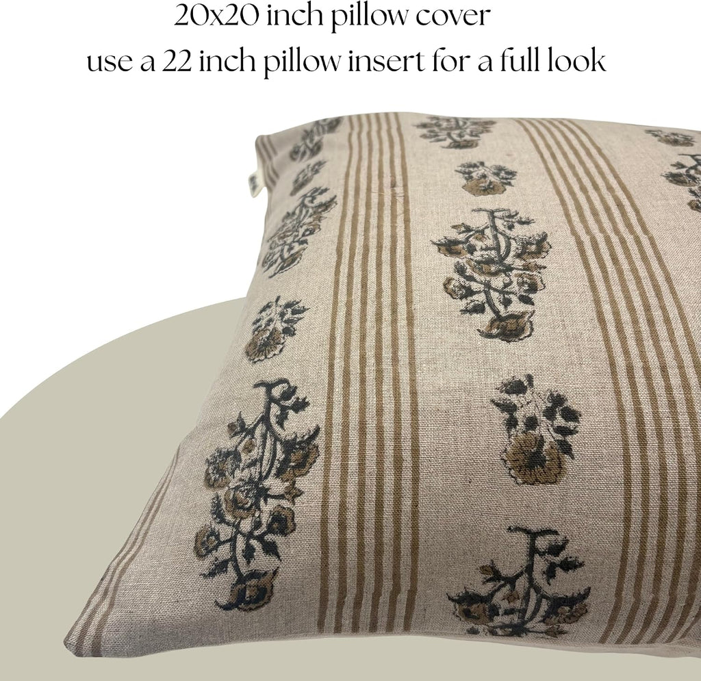 Floral Striped Linen Pillow Covers