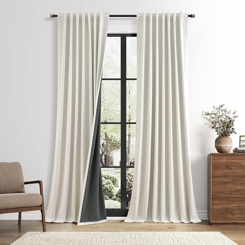 Natural Ivory Linen Blackout Curtains 94 Inch