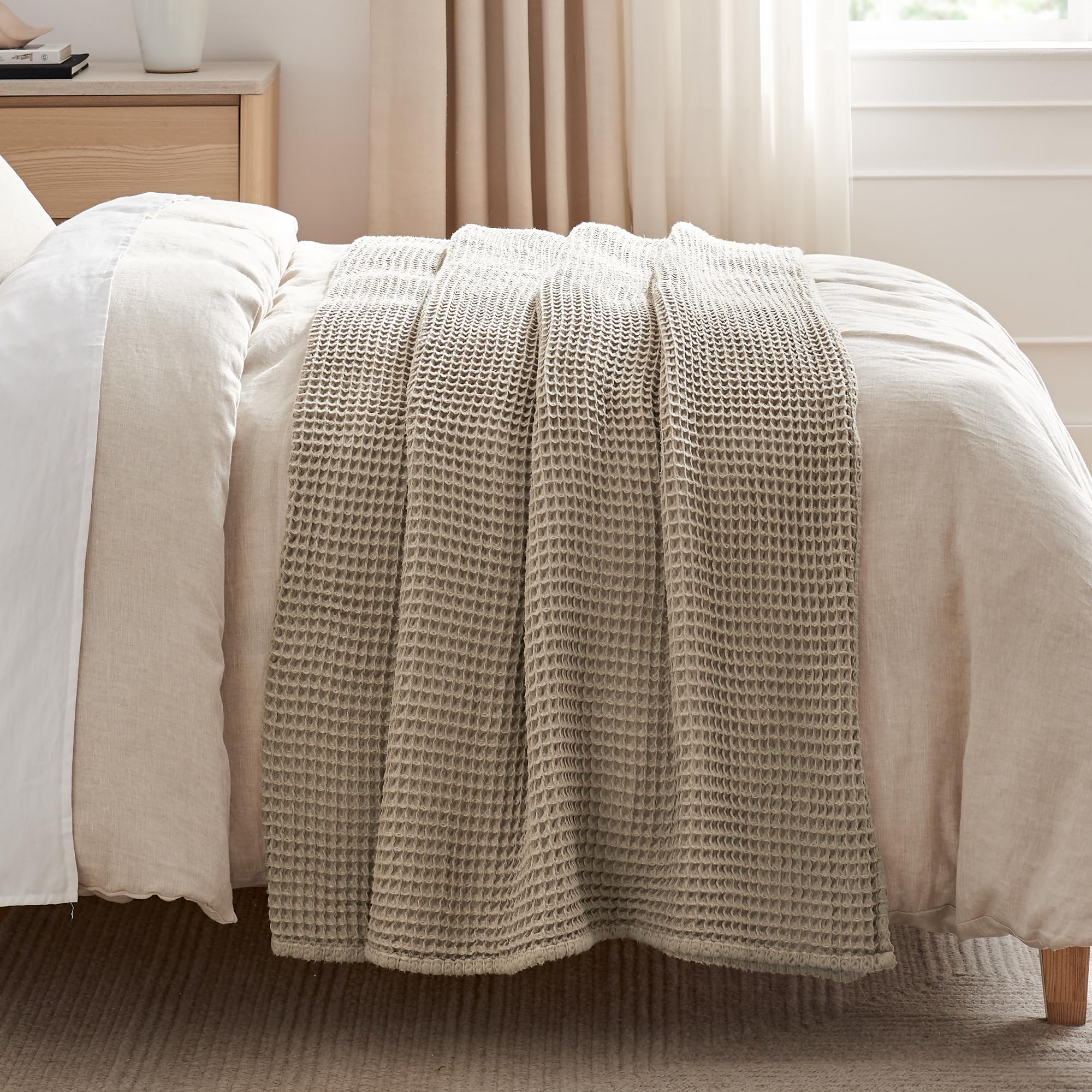 Taupe Cotton Waffle Throw Blanket
