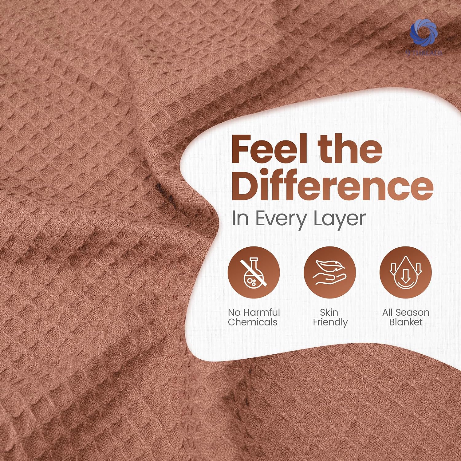 Coffee Long Staple Cotton Waffle Queen Blanket