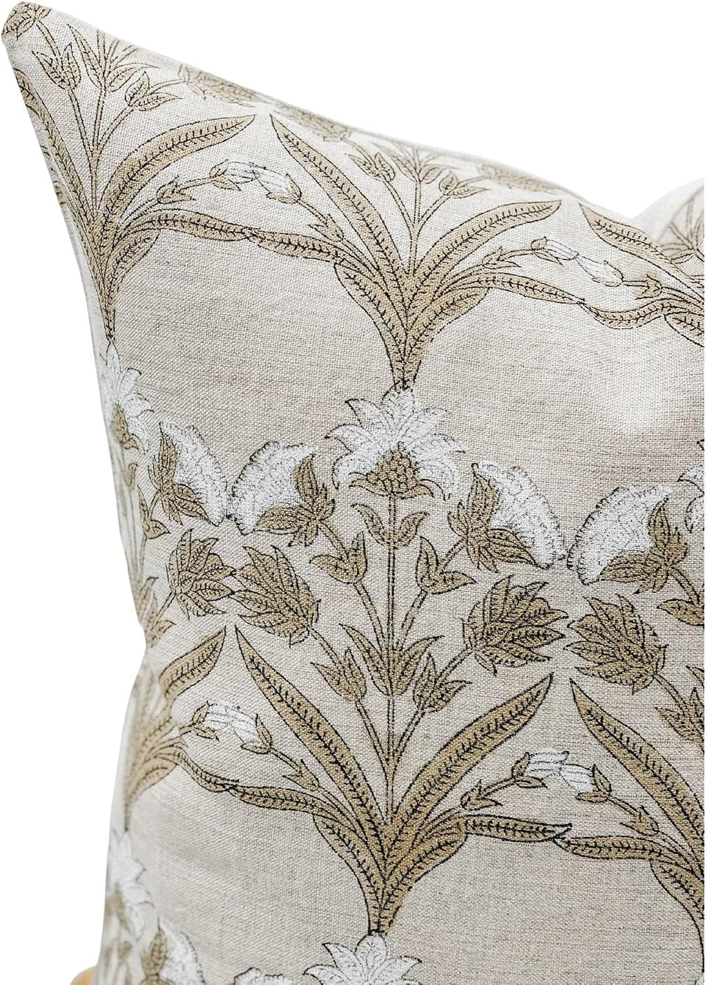 Tan Floral Linen Pillow Cover