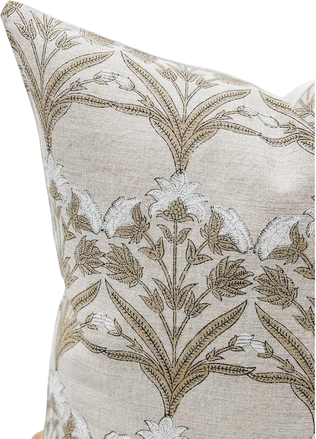 Tan Floral Linen Pillow Cover