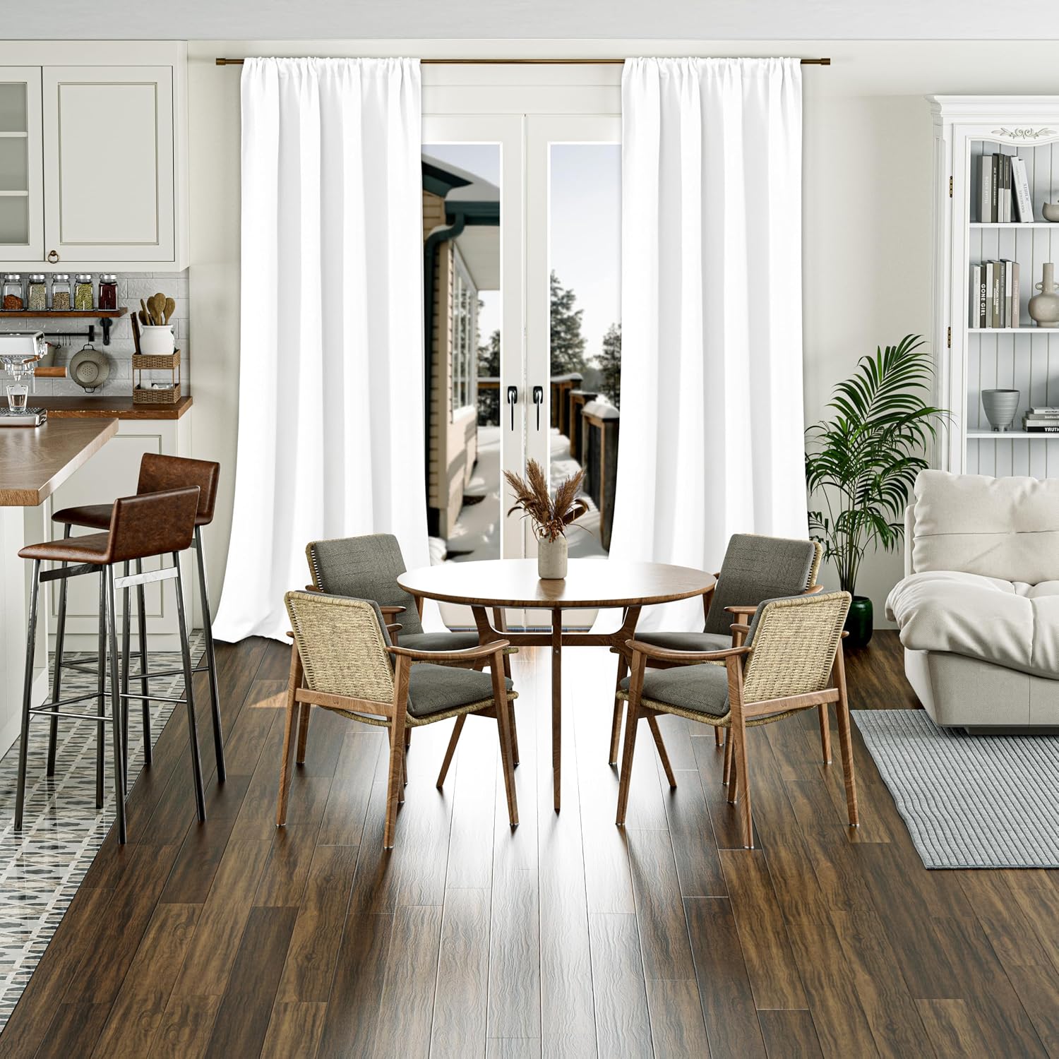 White Extra Long Blackout Curtains