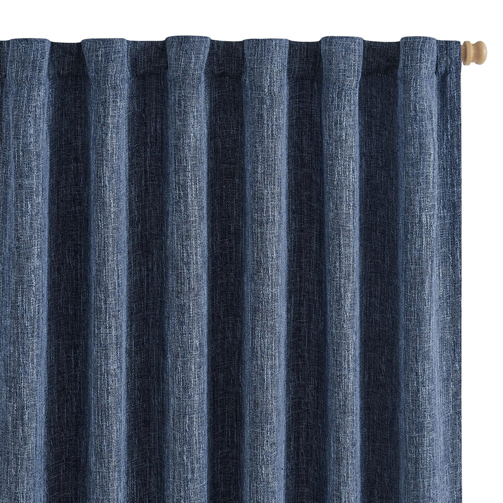Blue Burlap Textured Blackout Curtains 84 Inch