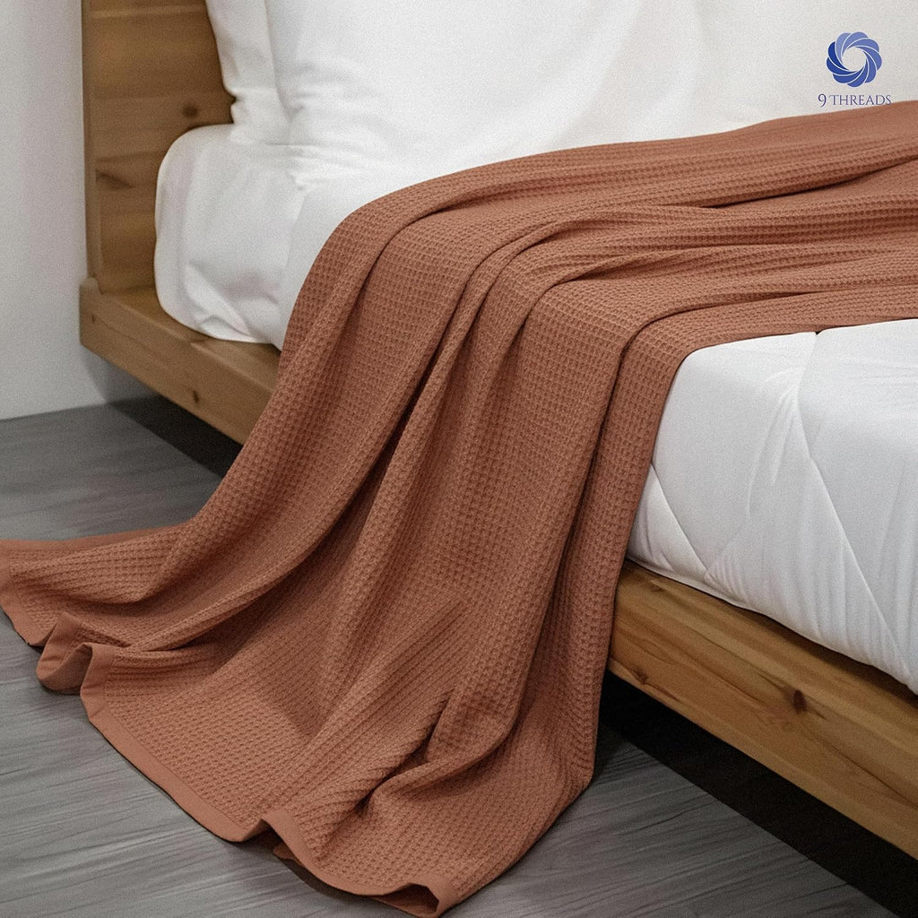 Coffee Long Staple Cotton Waffle Queen Blanket
