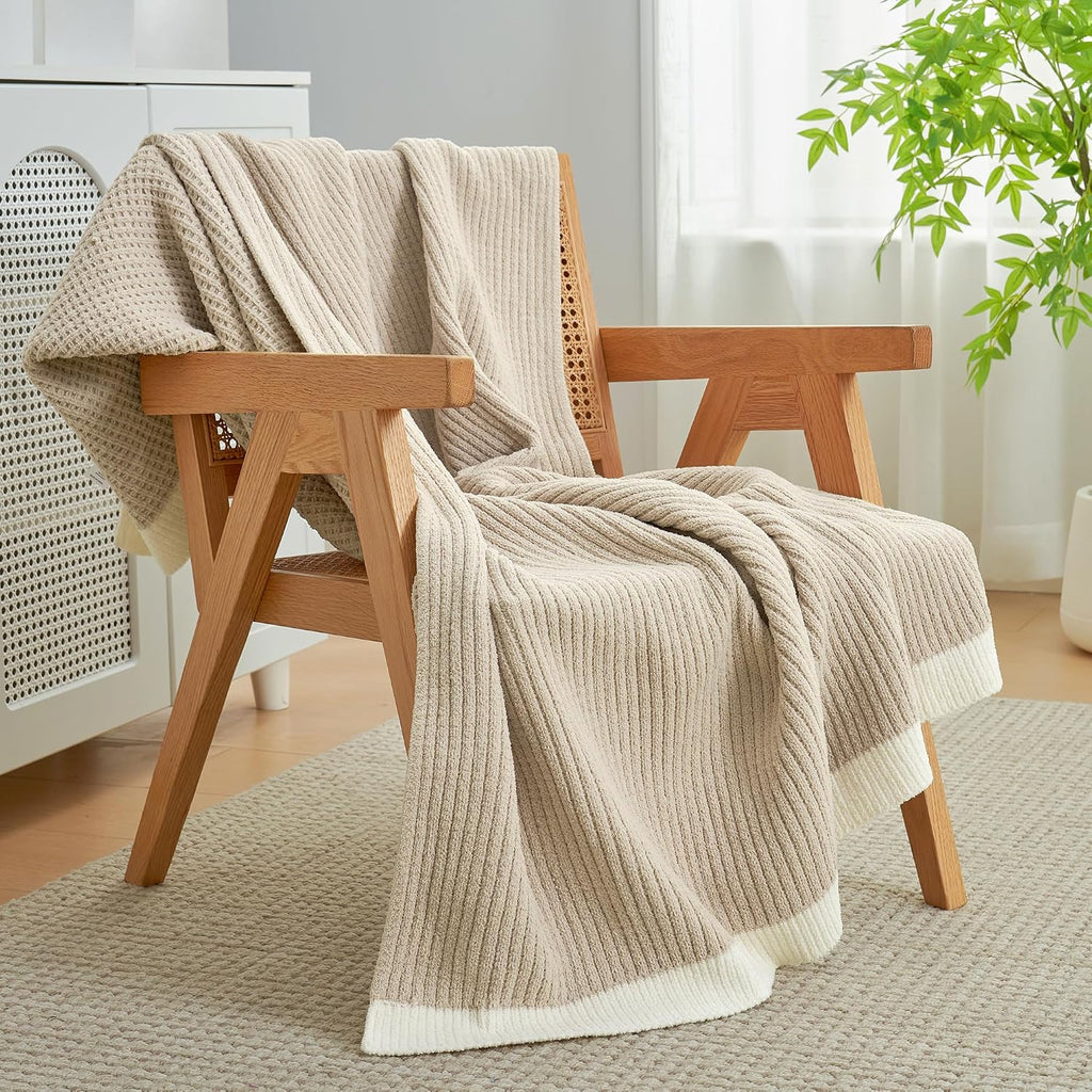 Beige Chenille Waffle Throw Blanket