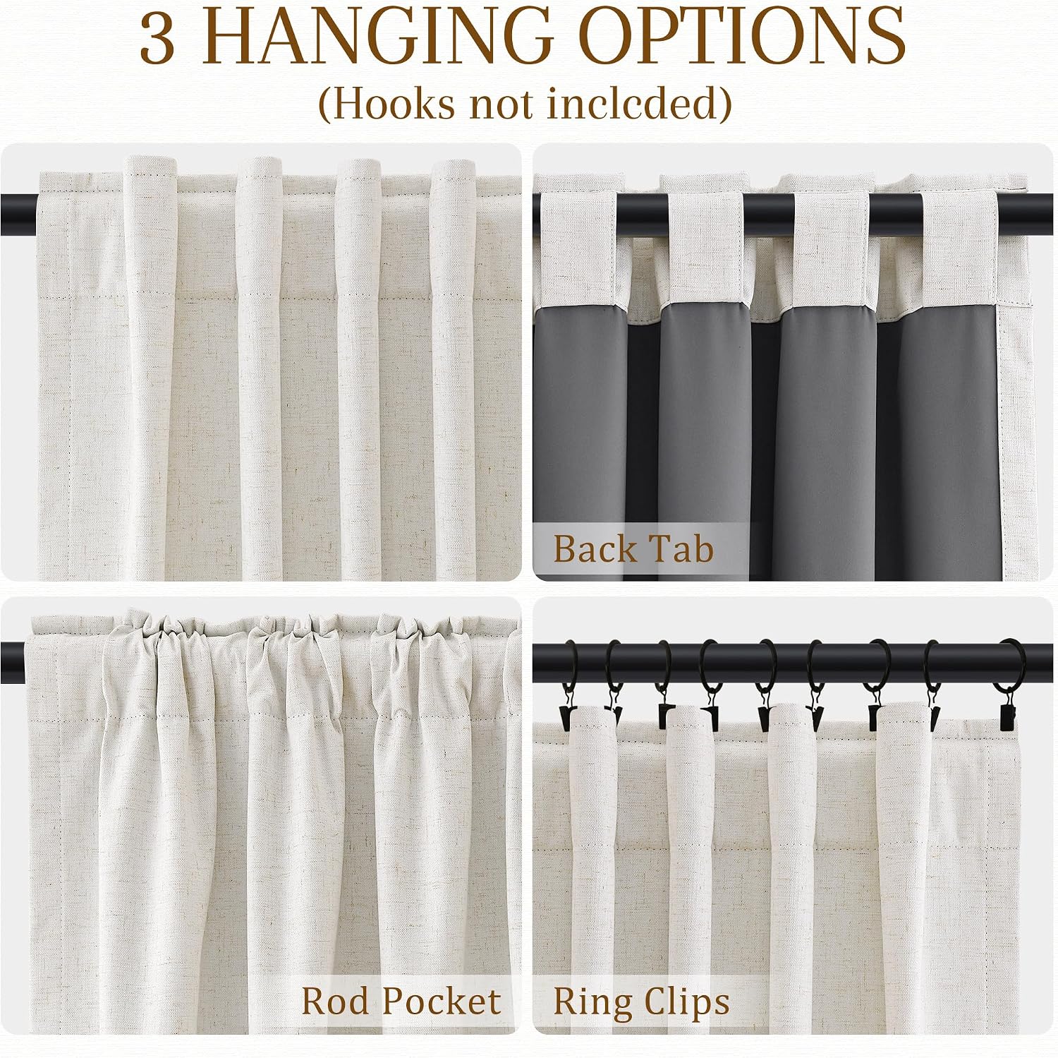 Natural Ivory Linen Blackout Curtains 94 Inch