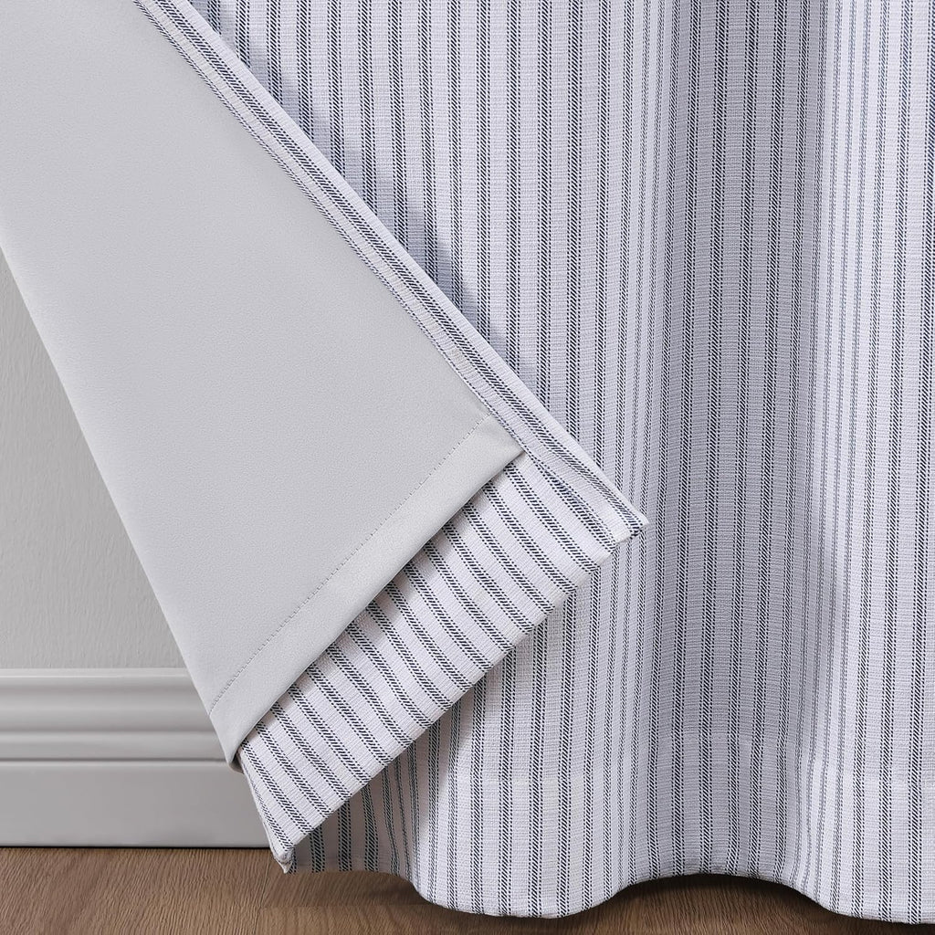 White Indigo Ticking Stripe Blackout Curtains 84 Inch